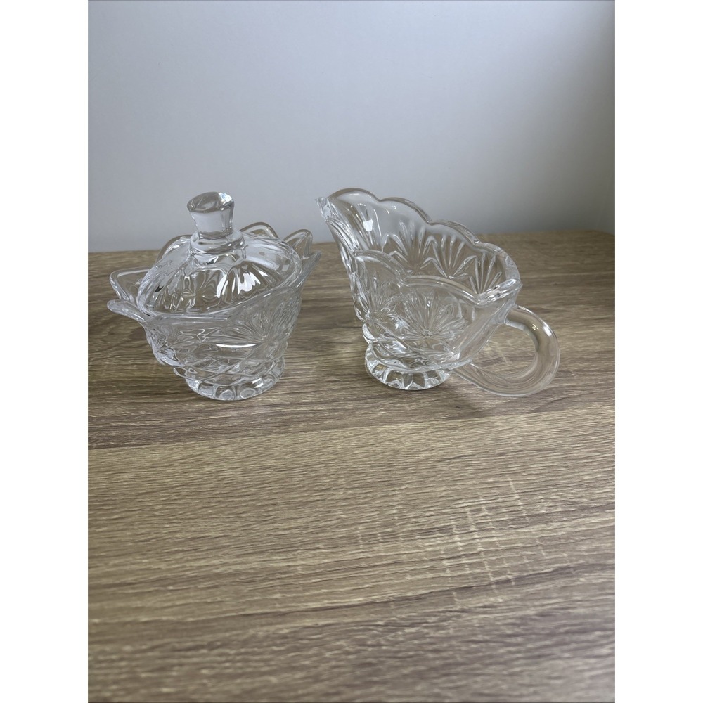 Antique Brilliant Lead Cut Glass Crystal Cream And Sugar Set Vintage Beautiful